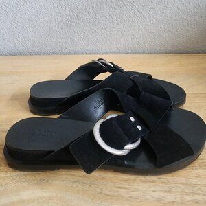 Rag & Bone Shoes Womens Size 38.5 Black Sandals Suede Leather Buckle Slide Flats